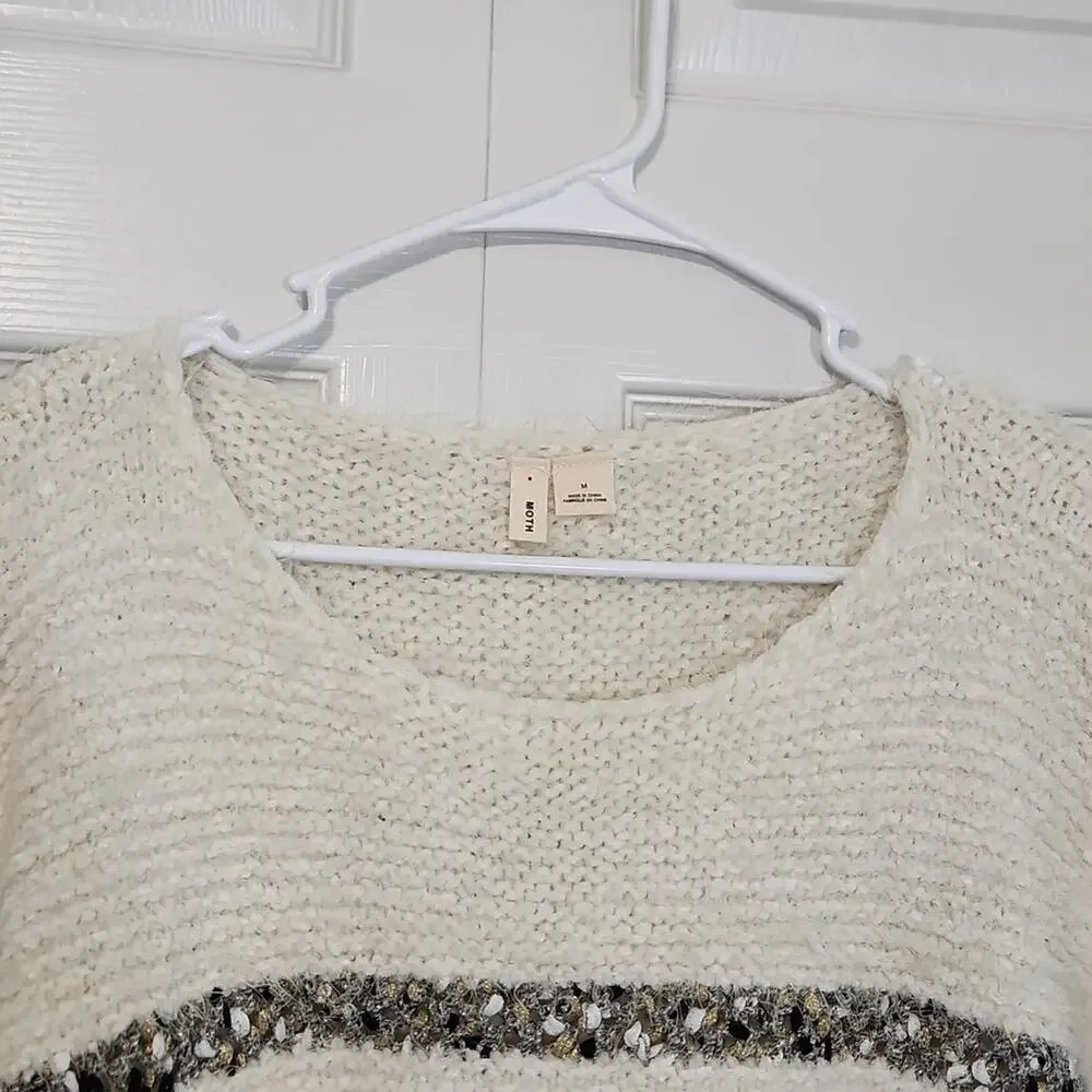Anthropologie Moth Women's Cream Sweater Poncho Size‎ Med Cropped Boxy Stripes
